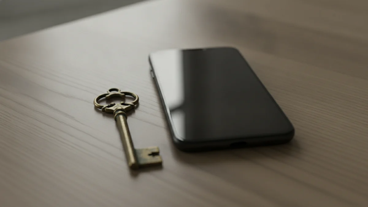 Bankovní identita MONETA: telefon bez displeje a klíč na dřevěném stole