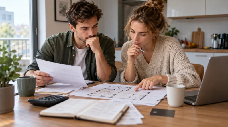Mladý pár porovnává možnosti financování prvního bytu.