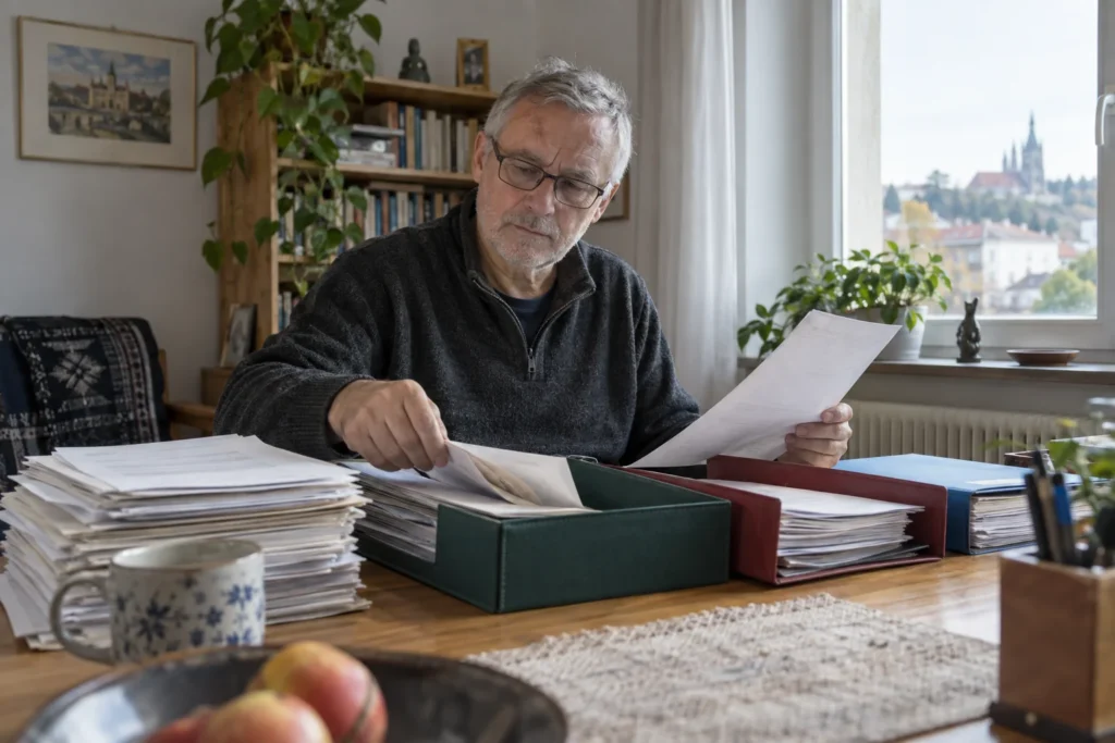 Třídění pracovních dokladů v domácí pracovně