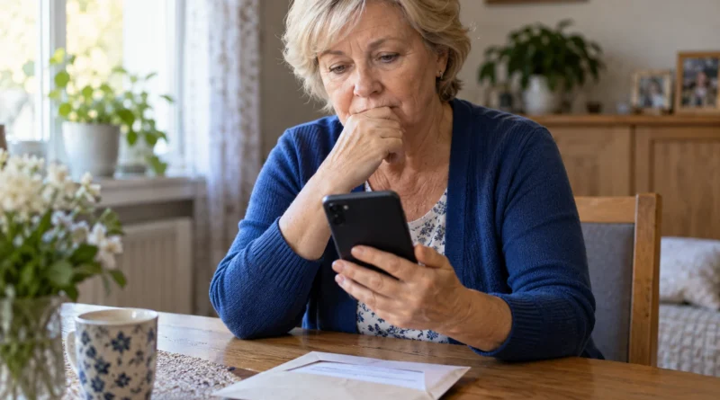 Žena kontrolující telefon a doručené dokumenty