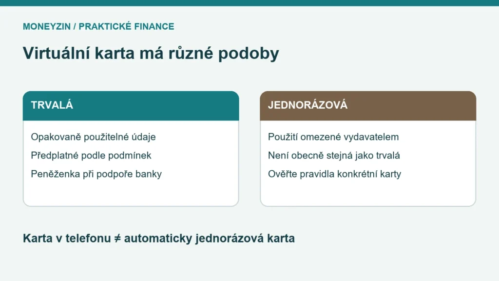 Porovnání trvalé a jednorázové virtuální karty podle způsobu použití