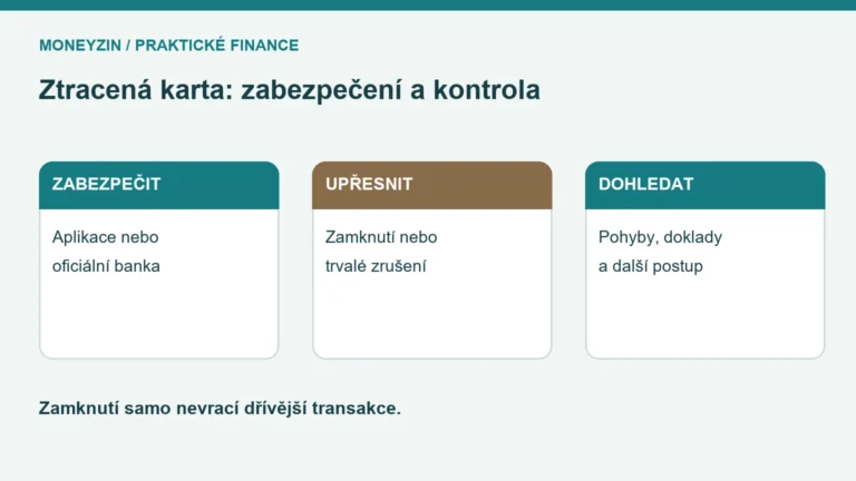 Postup při ztrátě karty od zabezpečení přes ověření blokace po kontrolu transakcí