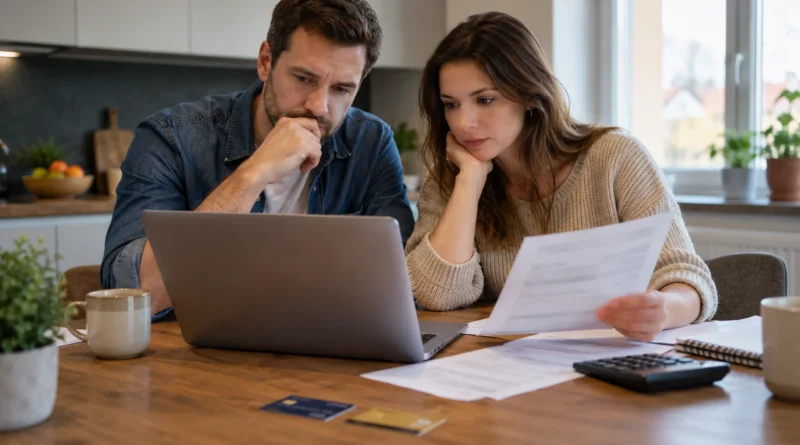 Partneři společně kontrolují rodinné finance na bankovním účtu.