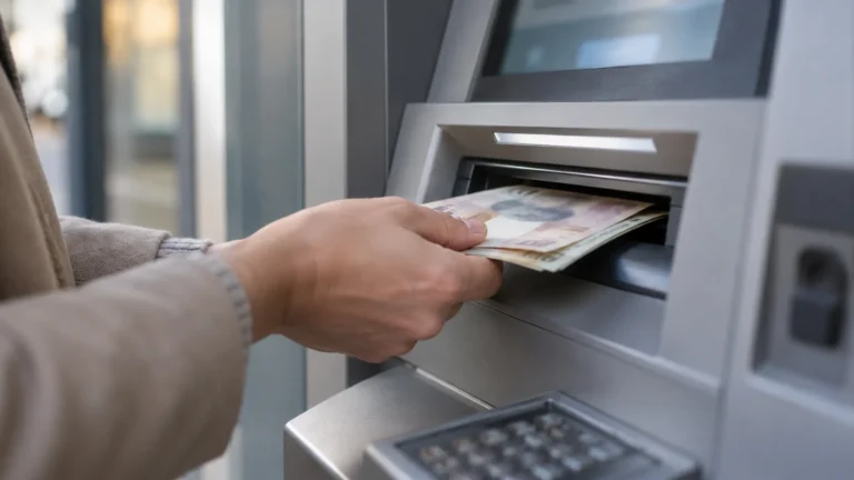 Vklad bankovek do vkladového bankomatu.