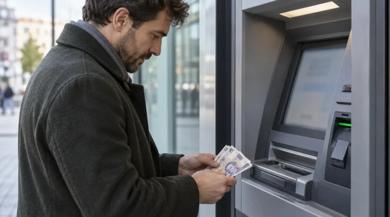 Vkládání hotovosti na účet přes vkladový bankomat.