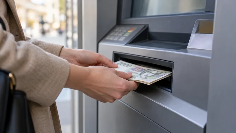 Vklad českých bankovek do vkladového bankomatu.