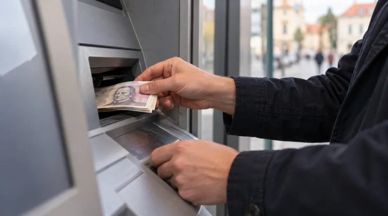 Vklad českých bankovek do vkladového bankomatu.