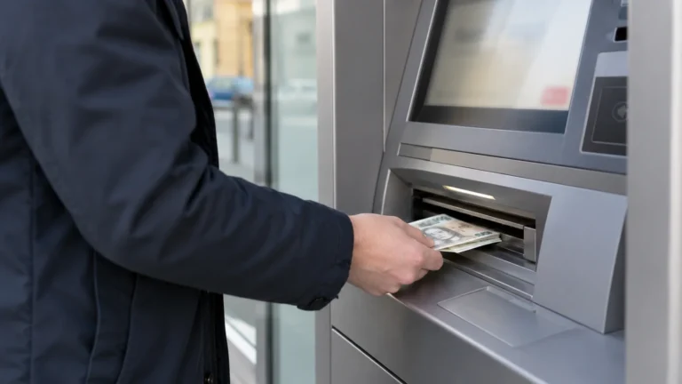 Vklad českých bankovek do vkladového bankomatu.