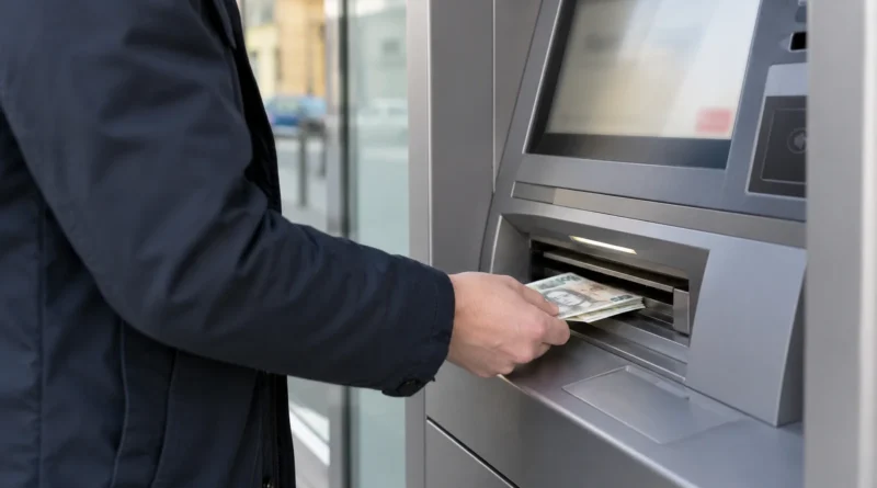 Vklad českých bankovek do vkladového bankomatu.